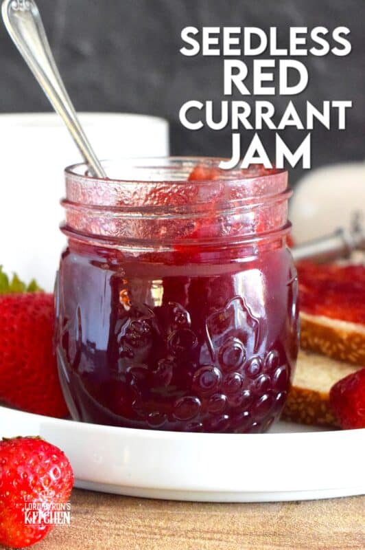 Prepared with summer fresh berries, sugar, and water, Seedless Red Currant Jam is one of my favourite ways to preserve those juicy, red berries! This recipe is very easy and you can easily reduce the number of jars it makes by dividing the ingredient amounts. Additionally, if you don't mind jam with seeds, you can skip the straining part! #redcurrant #currants #seedless #jam #jelly