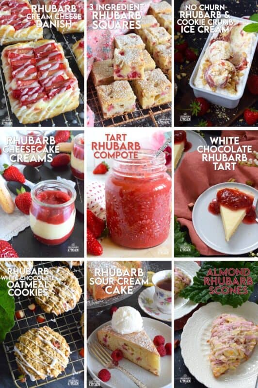 It’s rhubarb season, so it’s time to make the most of them, because, let’s face it – the season is super short! Whether you have a patch of rhubarb growing in your backyard or whether you pick up a few stalks at your local market, these recipes will put them to good use! Take a look at 16 of the Best Rhubarb Recipes! #rhubarb #collection #recipes #best #roundup #desserts